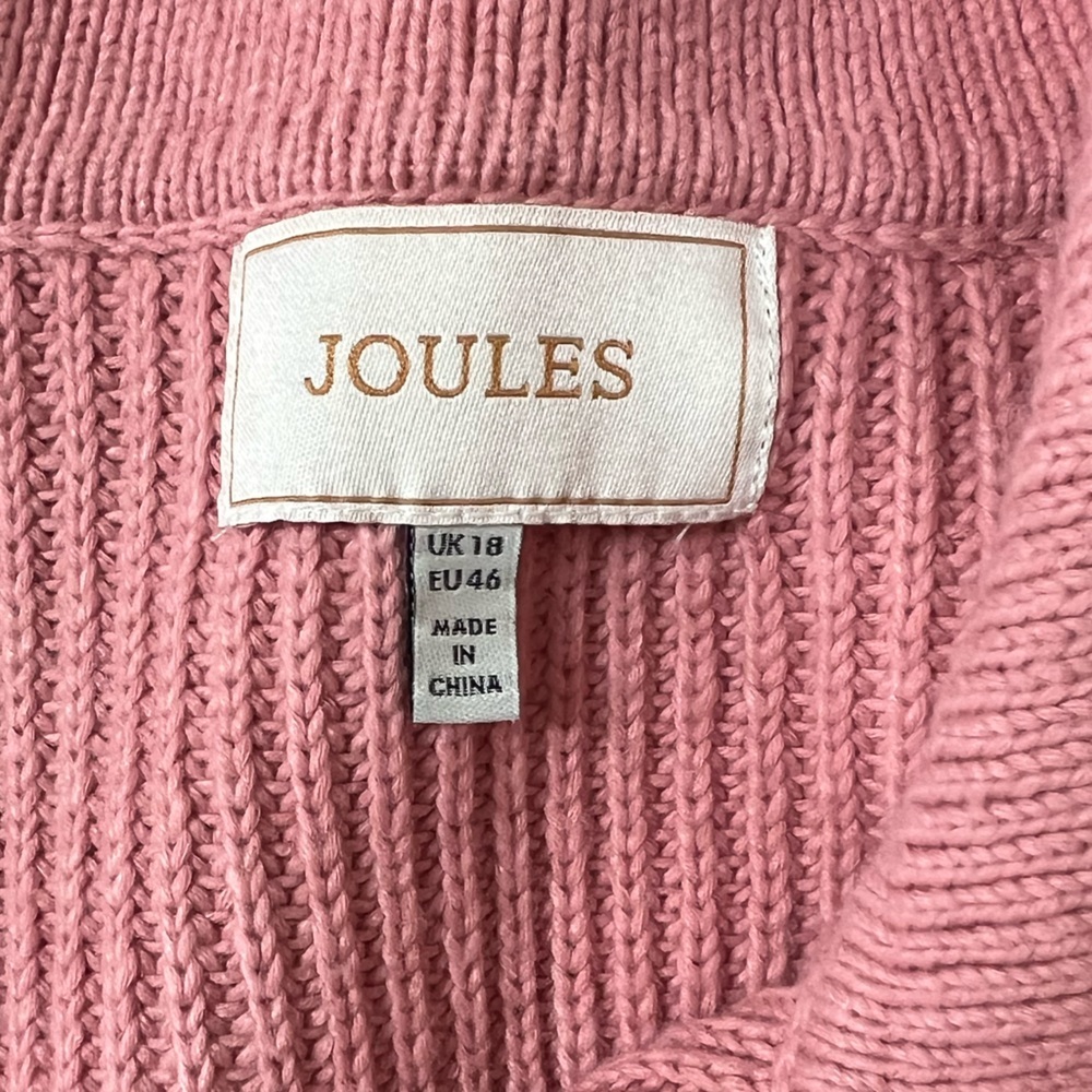 Joules Evangeline Pink Rib Knit Jumper With Crochet Collar in Pink, sz US14/UK18 - Picture 7 of 10